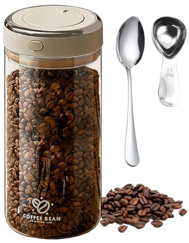 Joyseedi Airtight Coffee Bean Storage Container with One-way CO2 Valve, Food Containers with Lids Borosilicate Glass Coffee Canister with Date Tracker Storage for Sugar Tea and Nuts (Large, 1700ml)