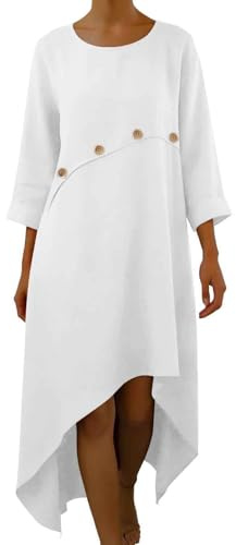 Vestido de verano para mujer, vestido de globo con botones, vestido de verano, elegante, manga corta, túnica, bohemio, midi en línea A, vestido con bolsillos, vestido de manga larga, ligero y aireado