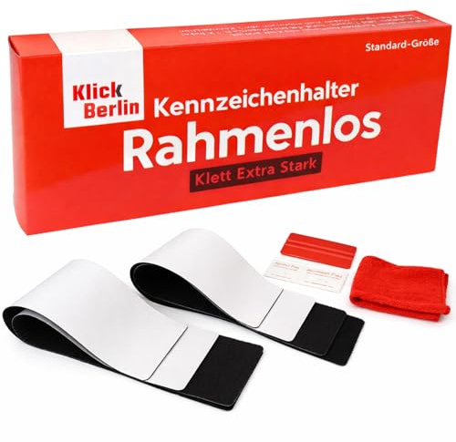 Klett Kennzeichenhalter Rahmenlos [Extra-Stark & Legal] Kennzeichenhalter | Wetterfeste Nummernschildhalter | Kennzeichen Klett | Rahmenlose Kennzeichenhalter Österreich & Deutschland Klick Berlin