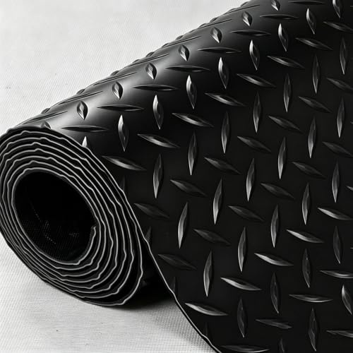Gummimatte Meterware 1.5mm 3mm 5mm Antirutschmatte mit Noppenmatte Gummi Stark, Gummibodenbelag PVC für Innen- und Außenbereich, Einfach zu Schneiden(Black 1.5mm,W 0.7 x L 1 M)