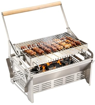 Barbacoa giratoria | Campinc parrilla de acero inoxidable giratoria 360 grados, hornillo portátil de acero inoxidable para camping, picnic, barbacoa, patio, terraza, playa y