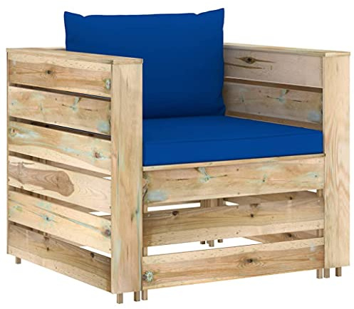 PUGYNBK Sofa Palets Rustico 2 Piezas con Cojines Madera Pino Impregnada | Modular, Resistente Intemperie, Bajo Mantenimiento, Cojines Gruesos Acolchados, Para Jardin Patio