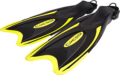 Cressi Palau Fins - Verstellbare Flossen für Erwachsene zum Schnorcheln und Schwimmen, Schwarz/Gelb Lange Flossen, L/XL (44/47)