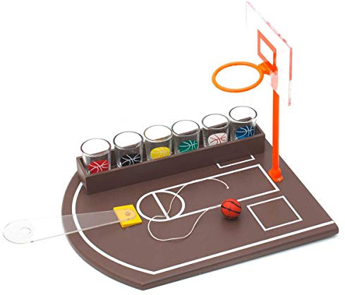GOODS+GADGETS® Basketball Trinkspiel mit 6 Schnapsgläsern | Partyspiel mit Ballschleuder, Korb & farbigen Gläsern – Saufspiel für Vorglühen & Partys
