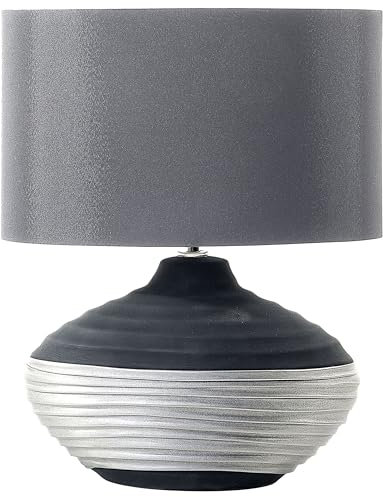 Beliani Moderne Tischlampe runder Lampenschirm Porzellan/Kunstseide grau Lima