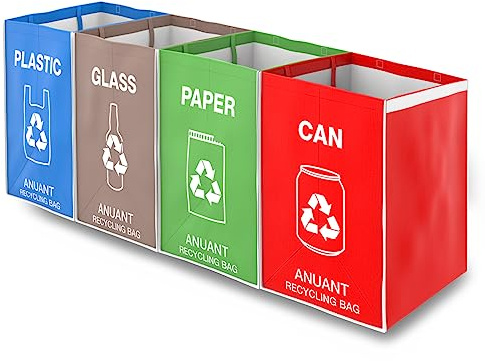 ANUANT Separate Recycling Waste Bin Bags for Kitchen Office in Home - Large Size Sturdy Double Handles 10 Gallon Recycle Garbage Sorting Bins