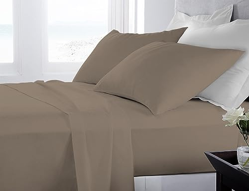 Banzaii Completo Lenzuola Matrimoniale 100% Puro Cotone Alta qualità Made in Italy (per materassi 160/170 cm, altezza fino a 30 cm) Marrone Chiaro
