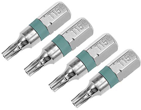 sourcing map 4 x 25 mm lange 1/4 Zoll Sechskantschaft T15 Sicherheits-Torx-Schraubendreher-Bits S2 hochlegierter Stahl