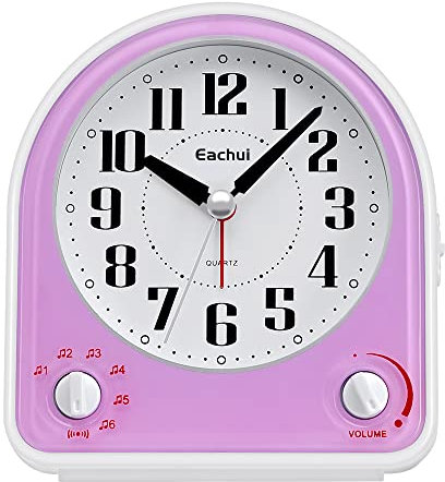 Eachui Analog Wecker mit 7 Alarmtöne, Nachtlicht, Snooze, Kein Ticken, Geräuschlos mit Einstellbare Lautstärke, Batteriebetrieben
