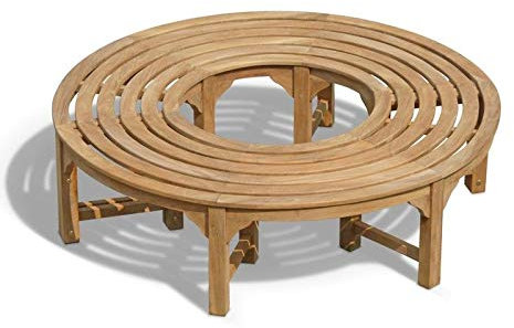 Teako Design S-Form Rundbank Baumbank Fermo wetterfest Teakholz massiv Außendurchmesser 165 cm, 360°