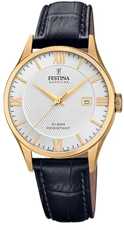 Festina SWISS MADE Orologio Uomo Analogico Pelle Nera - Quarzo Data - Vetro Zaffiro Resistente - Impermeabile 10 ATM Elegante - F20010/2 Classic Leather