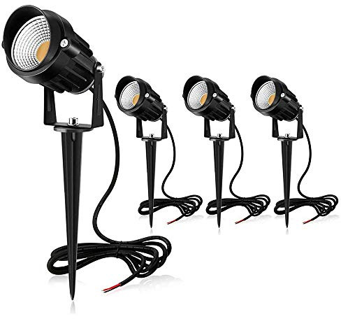 Spot exterieur LED Projecteur spots de jardin 7W 850LM 220V étanche IP66 COB Éclairage de Lampe Jardin à Piquer pour Chemin Allée Parc Balcon Terrasse Pelouse pelouse blanc froid 6000K(4 pack)