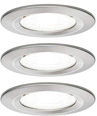 Paulmann 92979 Luminaria empotrable LED Nova, juego de 3, redonda, 3x6,5 W, foco empotrable, acero mate, Spot, aluminio-zinc, lámpara 4000 K GU10
