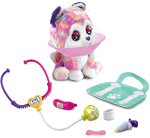 Vtech Whoopie, die tapfere Hunde-Patientin – Sprechendes und Sich bewegendes interaktives Plüschtier mit Tierarzt-Accessoires – Für Kinder von 4-10 Jahren