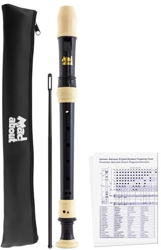 TIGER Deskant-Blockflöte, Sopran-Schulblockflöte mit Tasche, Putzer und Grifftabelle, Black & Ivory