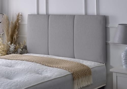 Alton Padded Paneled Divan Bed Headboard | Chenille Fabric Headboards (Light Grey, Double)