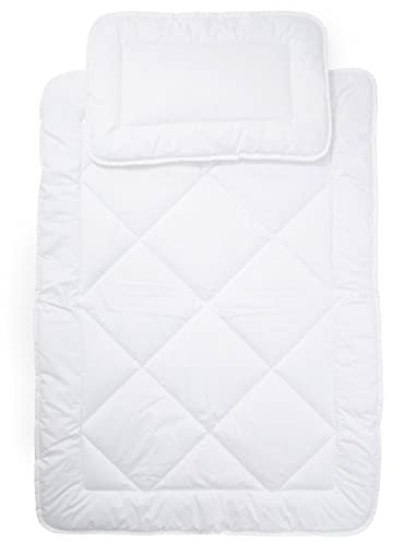H&F Heimtextilien Kinderbettdecke Babybettdecke | Steppdecke mit Kissen Set für Kinder und Baby | Kinderdecke, Babybett Decke mit Kissen | Bettzeug: Baumwolle Weiß | Große: 90x120 + 40x60 cm