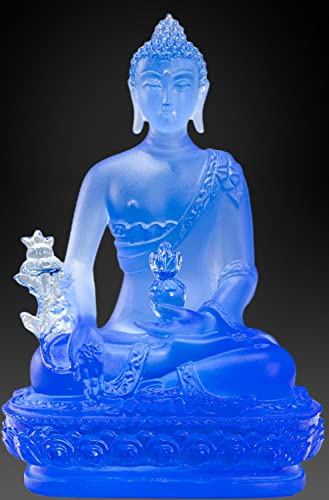 Houlu Tibetan Medicine Buddha Statue, 4.13 in Liuli Crystal Healing Buddha Figurine for Health (Blue)