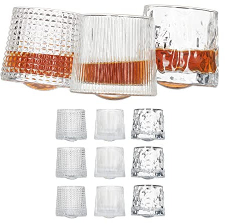 Relaxdays Vasos de Whisky, Set, 3 Diseños, 150 ml, Vaso de Rocas, Redondos, Old Fashioned, Balancín, Transparentes, 12 Unidad (Paquete de 1)