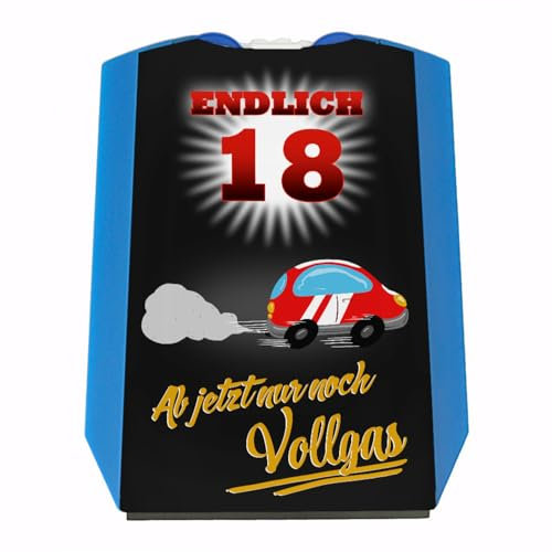 speecheese Endlich 18 Parkscheibe mit kleinem Rennwagen-Motiv und 2 Einkaufwagenchips Geschenk zur Volljährigkeit Auto Führerschein Volljährigkeit 18. Geburtstag Party