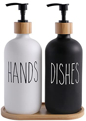 MOMEEMO Soap Dispenser Set, Contains Hand and Dish Soap Dispenser, Suitable for Kitchen Decor. (Black & White)