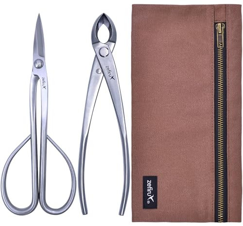 zefiru Kit Attrezzi Bonsai Inox - Forbici Bonsai e Tronchese Concava Bonsai - Forbici Pinzatura Bonsai - Tronchese Concavo - Pinze Bonsai - Set Potatura Bonsais con Custodia in Tela Cerata