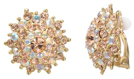 Vissen Grosses Boucles oreilles Clip Femme Plaqué or rose Multicolore Zirconium Boucles d'oreilles Femme oreilles non percées