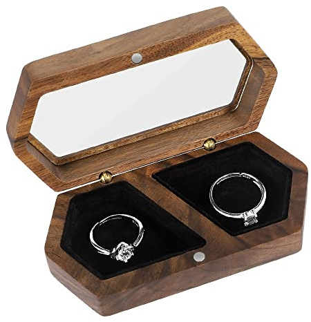 Bochino Wooden Ring Box for Wedding Ceremony Wood Engagement Ring Boxes for Two Rings Case Ring Bearer Case Wooden Holder for Proposal