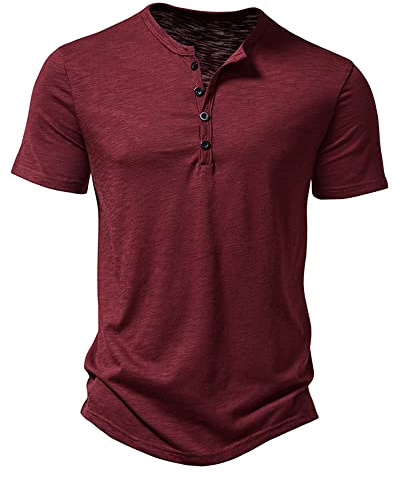 MakingDa Chemise Henley décontractée à manches longues/courtes pour homme, coupe musclée, 4 boutons, coupe ajustée