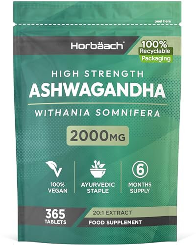 Ashwagandha High Strength 2000mg | 365 Vegan Tablets | Ashwagandha Root | Suitable for Men & Women | by Horbaach