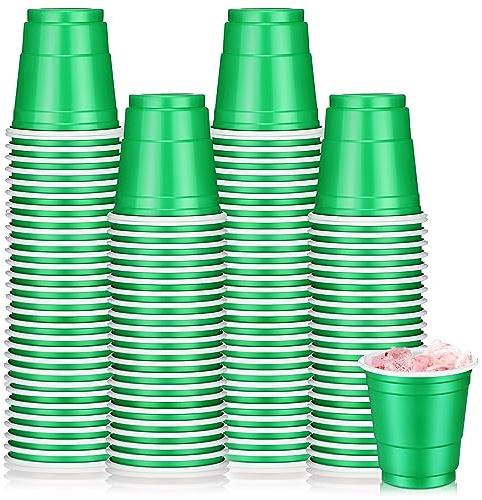 Roshtia 100 Pack 2 oz Plastic Shot Cups, Mini Disposable Shot Glasses 2 oz Party Cups for Easter Wedding Party, Beer Taste Serving, Snacks(Green)