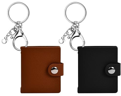 2 pez MIni-Album fotografico con Portachiavi, Può memorizzare 20 foto da 2 pollici, Piccolo album fotografico personalizzato, Portachiavi Portafoto - Nero+Marrone, Regali per la famiglia e gli amici