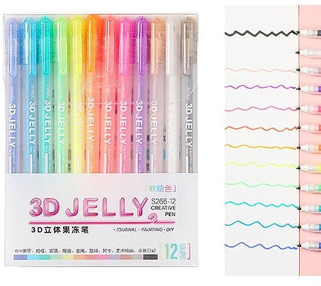 3D-Gelee-Stift, 3D Stiften Gel Glitter, Highlighter Glitzer-Gelstifte Diy Fluoreszierender Malstift, Glitzergelstifte Schnelles Trocknen (12 Colors)