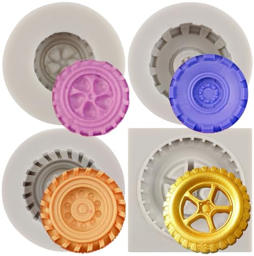 MYPRACS Runder Reifen Fondantform LKW Rad Silikonformen 4er Set | Tortendekoration Cupcake Topper Zuckerhandwerk Gum Paste Süßigkeiten Schokolade Polymer Clay Seife Gelee