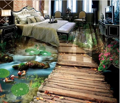 Selbstklebende Bodentapete Bridge Water 3D-Bodentapete, 430 * 300cm Bodenfliesen Aufkleber Wohnzimmer Studie Bodenbelag Tapete, Epoxidharz