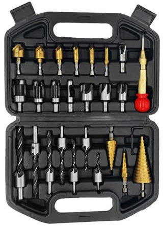 YIWENG 26-teiliges Bohrer-Kombi-Set, Pagodenbohrer, Körner-Positionierer, Dreipunkt-Senkbohrer, 5-Kanten-Anfasbohrer, Holzsfen-Bohrer-Set, nützliches Holzbearbeitungswerkzeug.