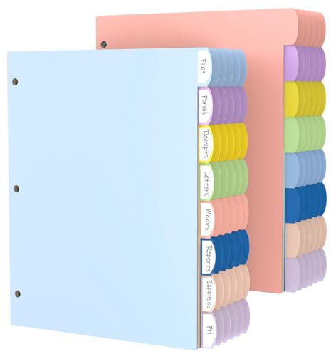 HABGP 96Pcs/12 Set 3 Ring Binder Dividers with Tabs, 8 Color Tab Divders for 3 Ring Binder, Plastic Pastel Page Folder Dividers Sheet Protectors, Three Ring Binder Index Dividers for Notebook