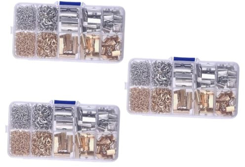 SHINEOFI 1110stücke Teiliges Für Kordelenden Texturierte Crimp-endklemmen Und Zipper Clips Gold Weiß Für Schmuck Und Bastelprojekte