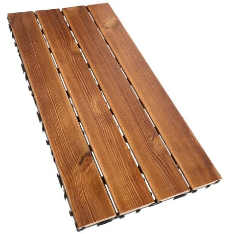 Veemoon Carbonized Wood Floor Interlocking Patio Tiles for Balcony Outdoor Garden Wooden Flooring Deck