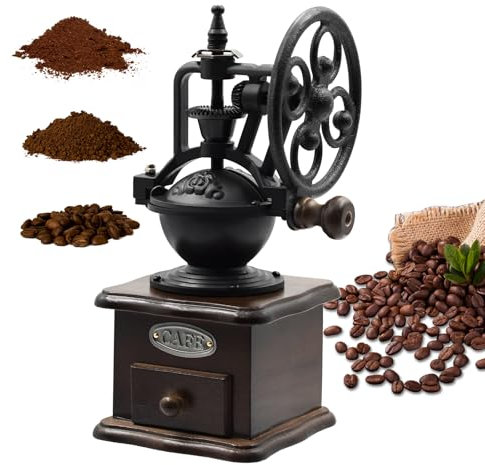 BSDLZCH Molinillo manual de café de estilo vintage, pequeño molinillo de granos de café de madera con manivela para prensa francesa, aeropress, espresso, ollas moca (marrón)