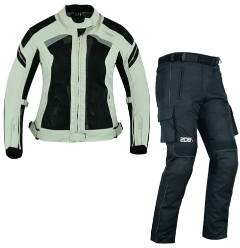 Damen Motorrad Jacke und Hose Damen Motorrad Textil kombi Damen Motorrad Touring anzug Damen Motorradkombi 2-teiliges Set mit Protektoren Motorradhose & Motorradjake Wasserdicht (GRAY, M)