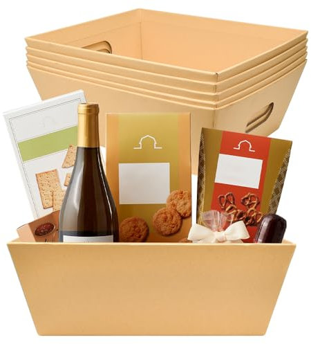 YBCCBY 6 Stück Präsentkorb Leer Pappe Geschenkkörbe Karton Geschenkkisten Große Geschenke Korb mit Griffen Kraftpapier Aufbewahrungskorb Pappbox Gift Basket Präsentkorb Karton für Geschenkpakete