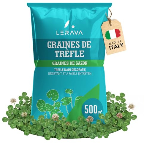 LERAVA® - trefle a semer - Blanc - 2000g - Fixateur d'azote, améliore la fertilité, strisciante invasive - Pour pelouses et jardins - Floraison blanche, ombre modérée - trèfle blanc, graine trefle