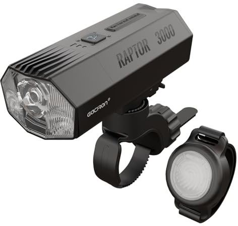 Gaciron Raptor Inteligente luz Delantera Bicicleta,10000mAh 3000 Lúmenes High Beam Low Beam Doble Fuente de Luz Faro para Bicicleta,Control Remoto inalámbrico Luz Bicicleta de aleación de Aluminio