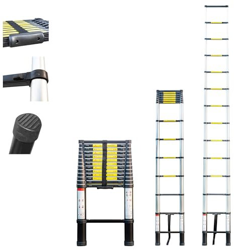 HOSTRÖM Echelle telescopique 4,1m TELESCOO14, Aluminium, Pliable, Extensible, Hauteur de Travail Max 5m, Standart EN131, Garantie 5 Ans