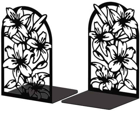 Peacoblue Buchstütze Dekorativ Modern Lilienblume Metall Buchstützen für Schwere Bücher 13.5x10.9x20.1cm, Bücherhalter für Heimdekoration, Bücherregal & Büro - 1 Paar | 1 Paar 5.3x4.3x7.9 schwere Gusseisen Buchhalter, Stabile Buchstopper für Bücherregal, Schreibtisch, Büro und Wohnraum