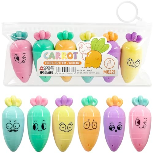 Ourdort 12 Stück Mini Textmarker, in Karotteform, Niedliche Karotteform Textliner Stifte Highlighter Pen, 6 Farben Text Marker Stifte, Ostergeschenke für Kinder