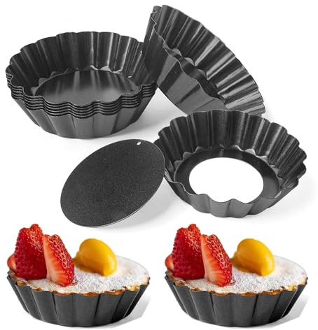 AZKEEGREY 20 Pack Mini Tart Tins 4 Inch Quiche Tins Non Stick Mini Tart Tin Cases Removable Bottoms Mini Quiche Pans with Loose Base Round Pie Tins for Baking, Black
