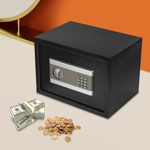 Caja fuerte de acero de bloqueo digital para teclado, caja fuerte 35 x 25 x 25 cm, caja fuerte de pared con 3 pernos de cierre, ignífugo, para el hogar, dinero en efectivo, joyas, color negro