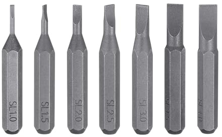QUARKZMAN 7pcs SL1.0-SL4.0 Embouts de Tournevis à Fente Ensemble 5/32 Tige Hexagonale 28mm Longueur Acier S2 Magnétique Tête Plate Hexagonale pour Réparation de Précision
